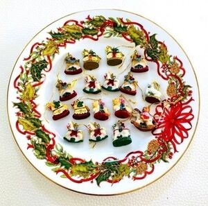 17x Vintage Ceramic Mini Christmas Ornaments Figurines Set 1" Multicolor Xmas VG